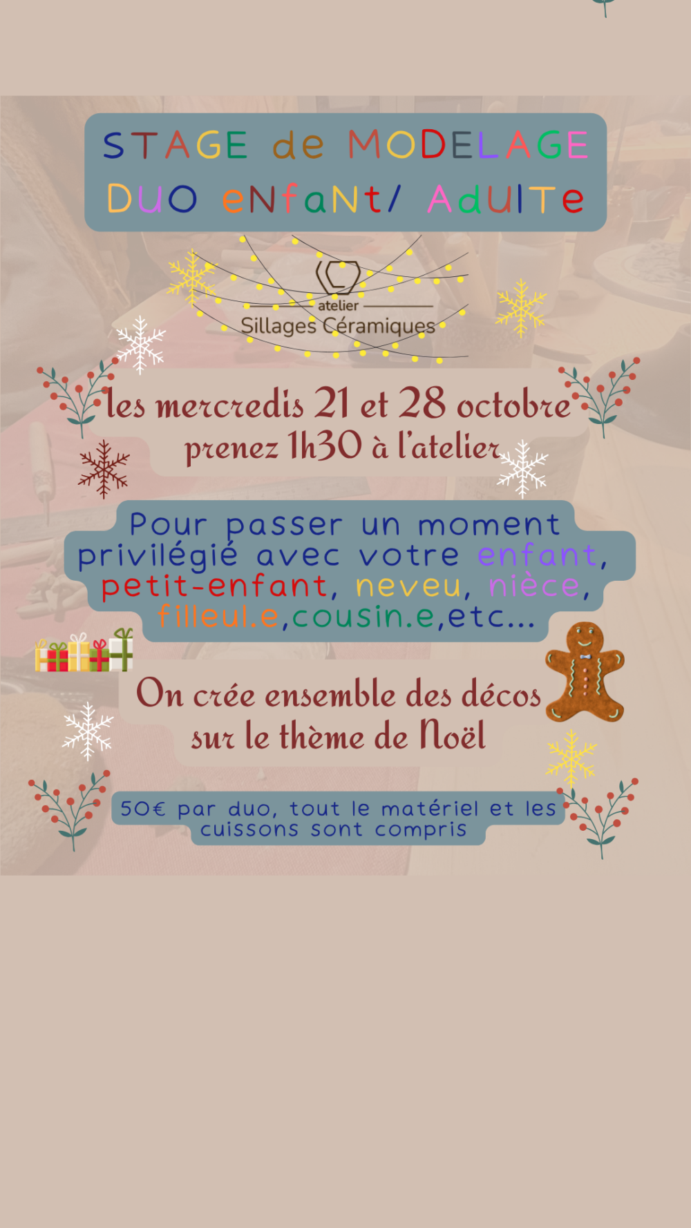 Atelier Sillages Céramiques • Atelier de modelage duo enfant/adulte